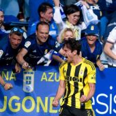 Marco Sangalli celebra el gol que marcó en Copa frente a la Gimnástica