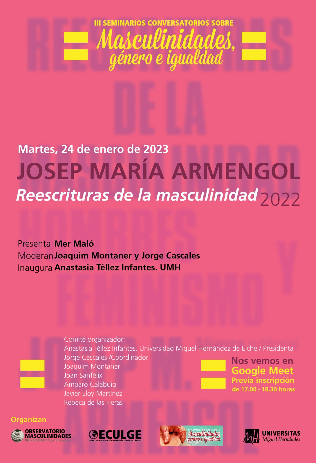Josep María Armengol abre el III Ciclo de Seminarios Conversatorios sobre Masculinidades, Género e Igualdad Josep María Armengol abre el III Ciclo de Seminarios Conversatorios sobre Masculinidades, Género e Igualdad