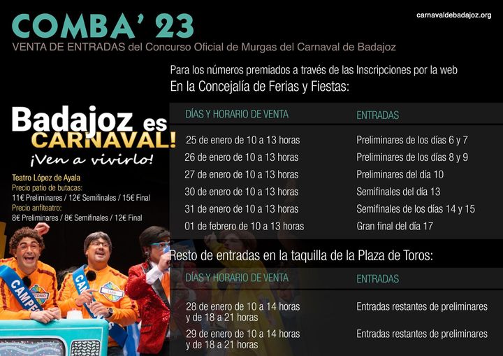 Hoy comienza la venta de entradas del COMBA para los premiados en el sorteo oficial del Ayuntamiento de Badajoz Hoy comienza la venta de entradas del COMBA para los premiados en el sorteo oficial del Ayuntamiento de Badajoz