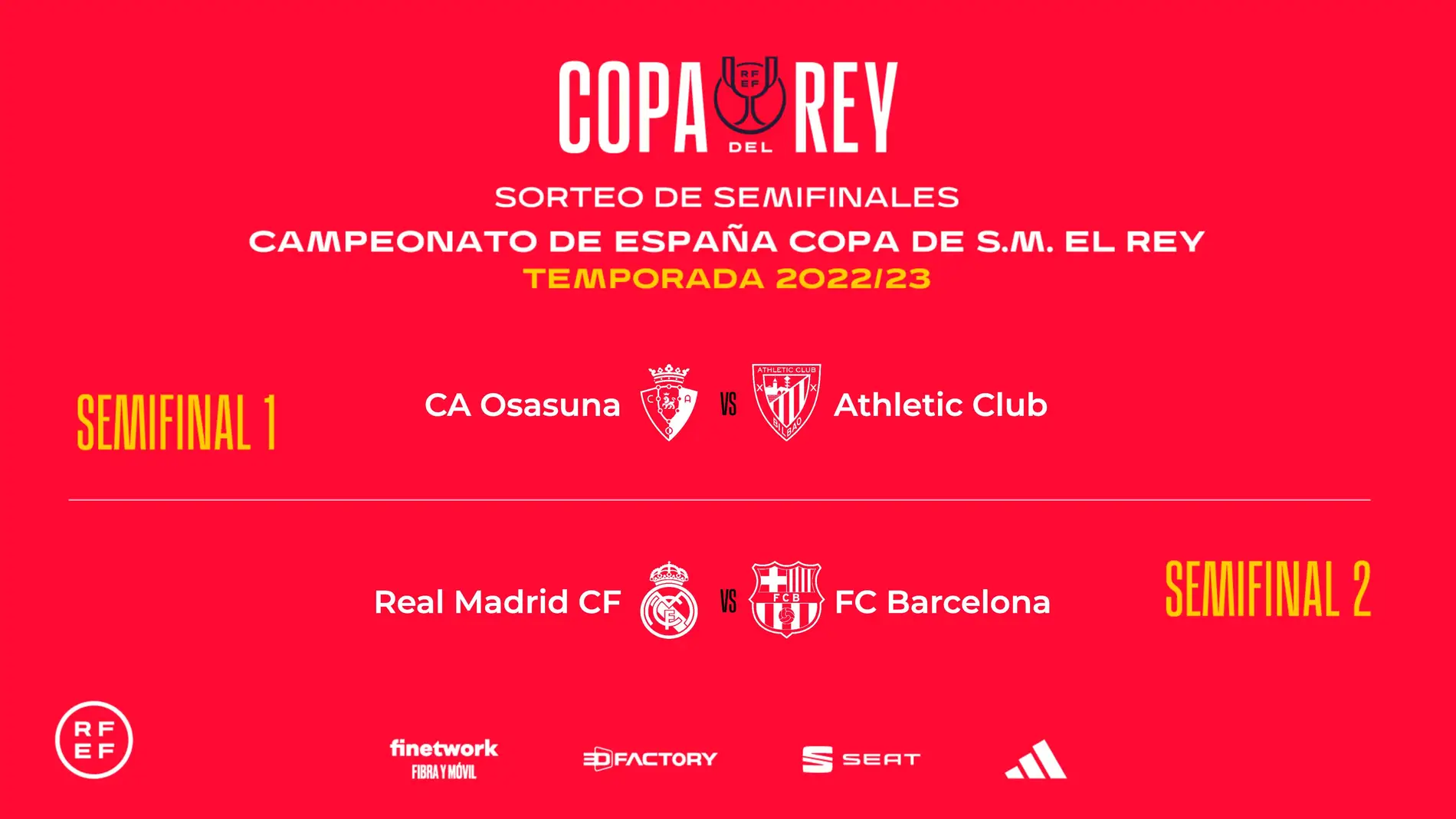 Real Madrid-FC Barcelona y Athletic Club-Osasuna, seminales de la Copa del Rey 2023
