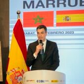 El presidente del Gobierno, Pedro Sánchez, durante una intervención en la cumbre con Marruecos