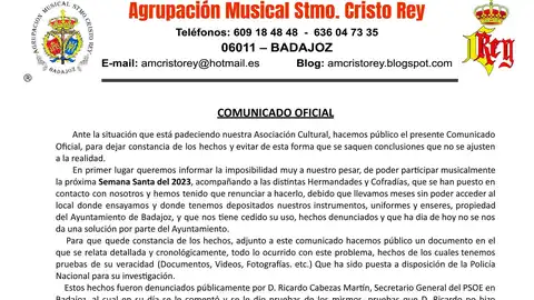 Comunicado de la Agrupación Musical Santísimo Cristo Rey Comunicado de la Agrupación Musical Santísimo Cristo Rey