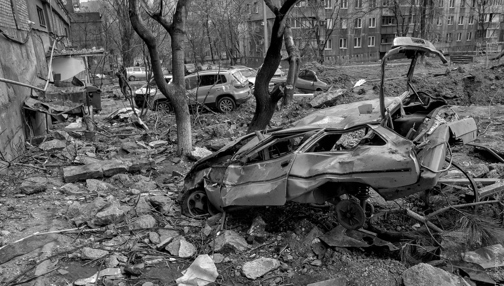 Imagen de una ciudad ucraniana destruida durante la guerra