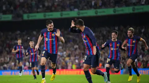 Los jugadores del Barça celebran un gol en el Camp Nou Los jugadores del Barça celebran un gol en el Camp Nou