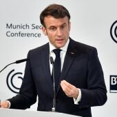 El presidente francés, Emmanuel Macron, habla durante la 59ª Conferencia de Seguridad de Munich (MSC) en Munich
