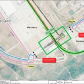 Plano que muestra los cortes al tráfico de los viales H-8 y V-15 de Parc Sagunt