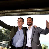 Imagen de archivo de Feijóo y Casado en un acto del PP. Imagen de archivo de Feijóo y Casado en un acto del PP.