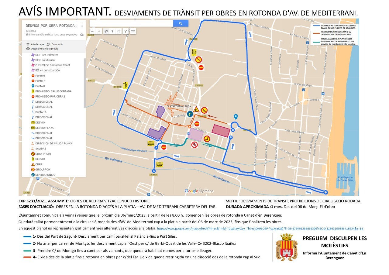 Cortes al tráfico en Canet d'en Berenguer entre el núcleo urbano y la playa Cortes al tráfico en Canet d'en Berenguer entre el núcleo urbano y la playa
