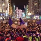Imagen de la manifestación del 8M en la Gran Vía de Madrid