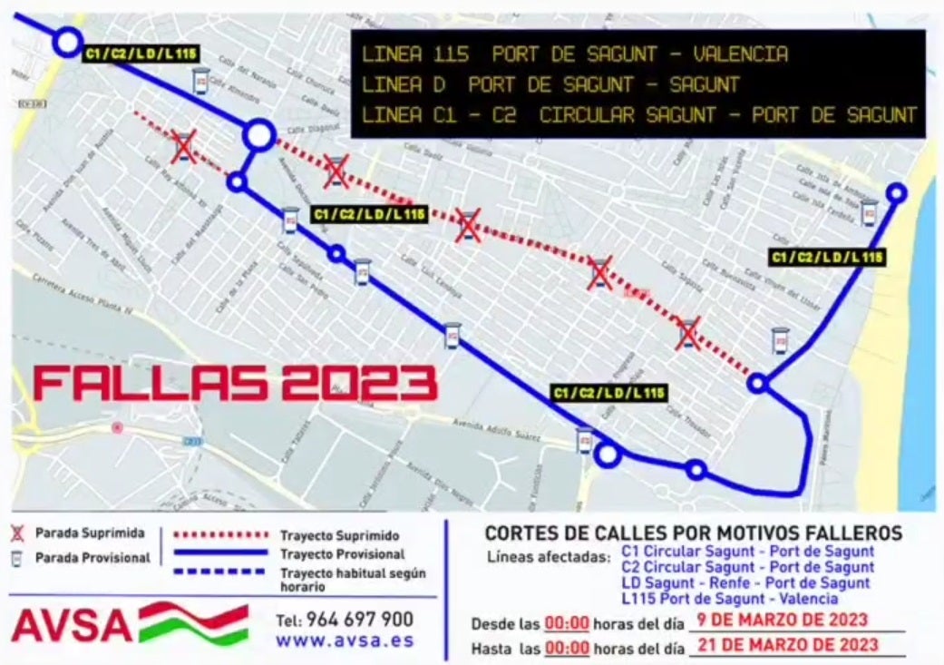 Desvíos de autobús en El Puerto por Fallas Desvíos de autobús en El Puerto por Fallas