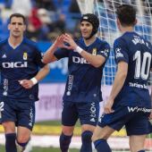 Luismi celebra el gol del triunfo del Oviedo en Butarque