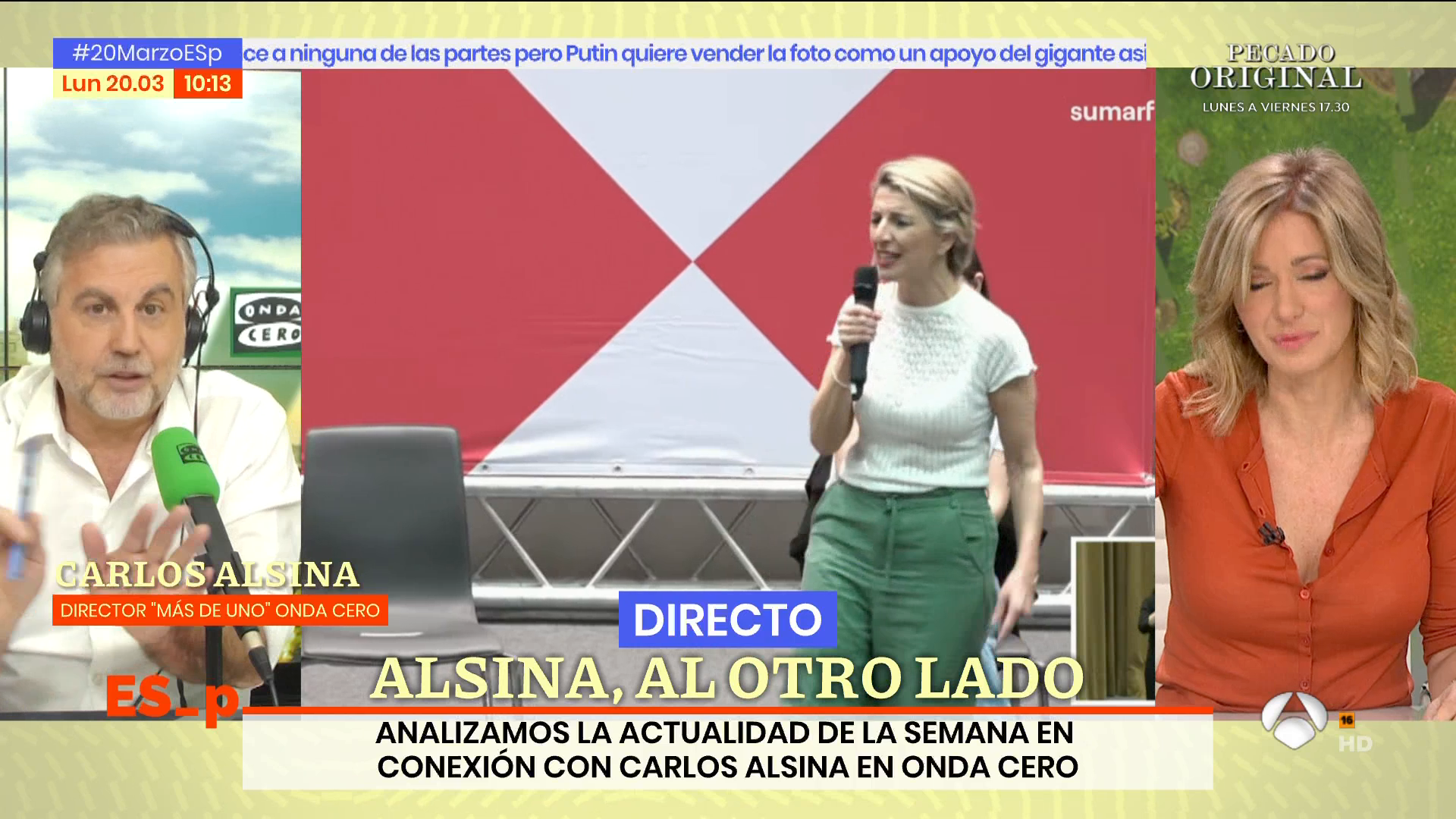 Carlos Alsina pide a Yolanda Díaz que critique el "gesto de paternalismo machista" de Pablo Iglesias Carlos Alsina pide a Yolanda Díaz que critique el "gesto de paternalismo machista" de Pablo Iglesias