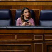 La ministra de Igualdad, Irene Montero, durante el debate de la moción de censura de VOX contra el presidente del Gobierno, Pedro Sánchez