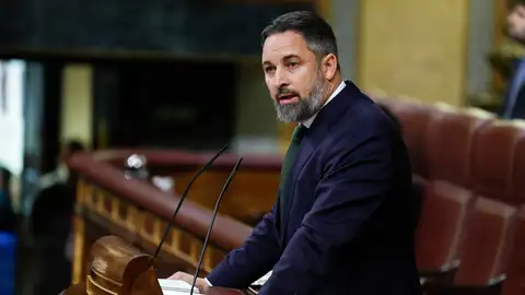 Santiago Abascal durante una de sus intervenciones en la moción de censura Santiago Abascal durante una de sus intervenciones en la moción de censura