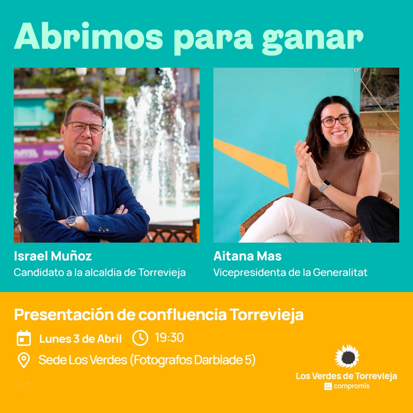 Los Verdes presentan su proyecto 'Torrevieja2030' y la confluencia 'Abrimos para ganar' el 3 de abril Los Verdes presentan su proyecto 'Torrevieja2030' y la confluencia 'Abrimos para ganar' el 3 de abril