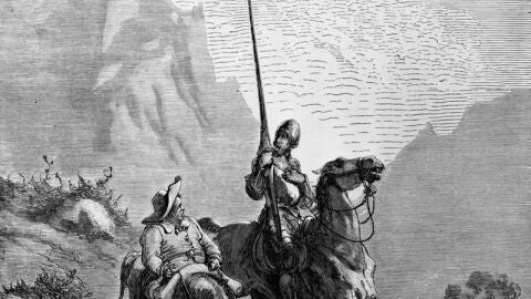 Escena de El Quijote con Don Quijote de la Mancha y Sancho Panza