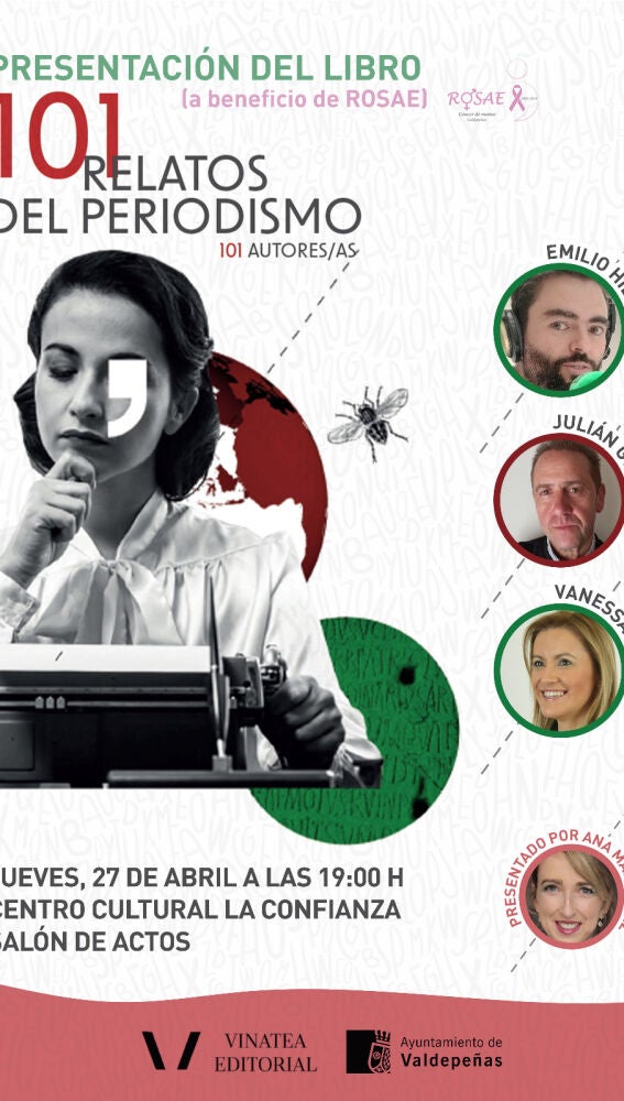 Cartel de la presentación del libro solidario "101 Relatos del Periodismo"
