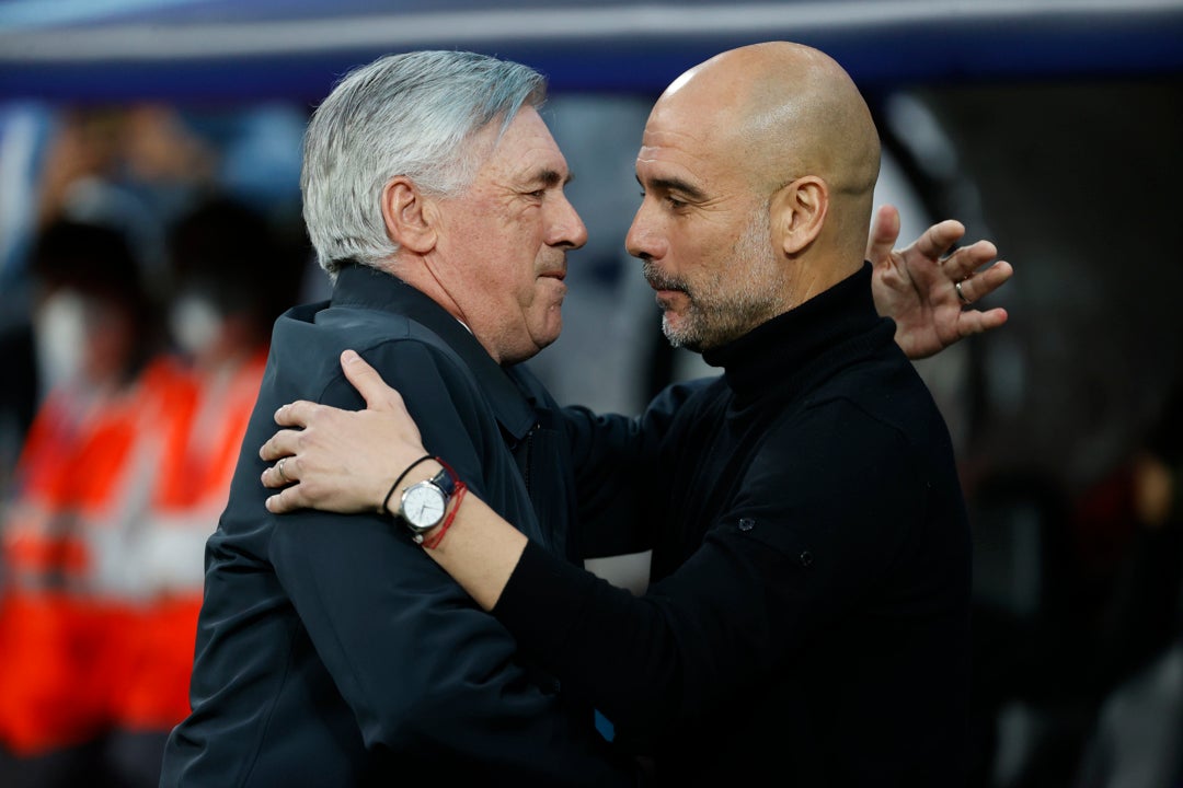 Ancelotti contra Guardiola, duelo de reyes en los banquillos Ancelotti contra Guardiola, duelo de reyes en los banquillos