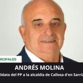 Andrés Molina, alcalde de Callosa d'en Sarrià y candidato a la reelección.