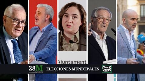 De izquierda a derecha: Ernest Maragall, Jaume Collboni, Ada Colau, Xavier Trias y Daniel Sirera 