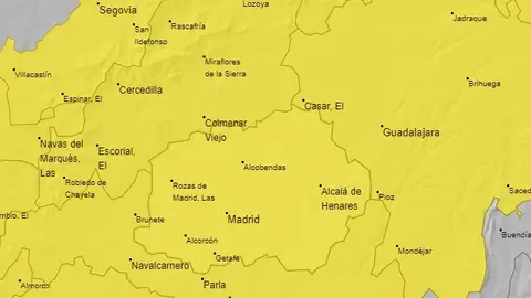 Se mantiene activo hasta las 20 horas el aviso meteorológico por previsión de trombas de agua y probabilidad de granizo en la comarca del Henares Aviso amarillo por tormentas y acumulación de agua en la zona centro