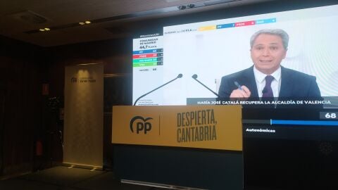 Sede PP Cantabria - Antena 3 - Vicente Vall&eacute;s - noche electoral 28M 2023