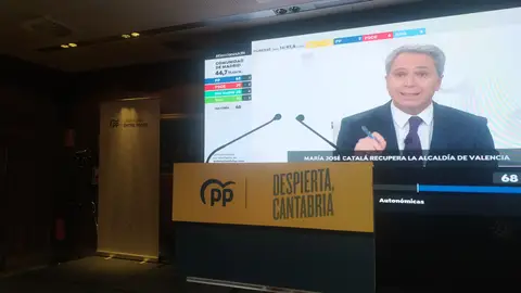 Sede PP Cantabria - Antena 3 - Vicente Vallés - noche electoral 28M 2023 Sede PP Cantabria - Antena 3 - Vicente Vallés - noche electoral 28M 2023
