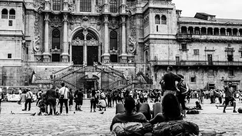 Peregrinos en el Obradoiro Peregrinos en el Obradoiro