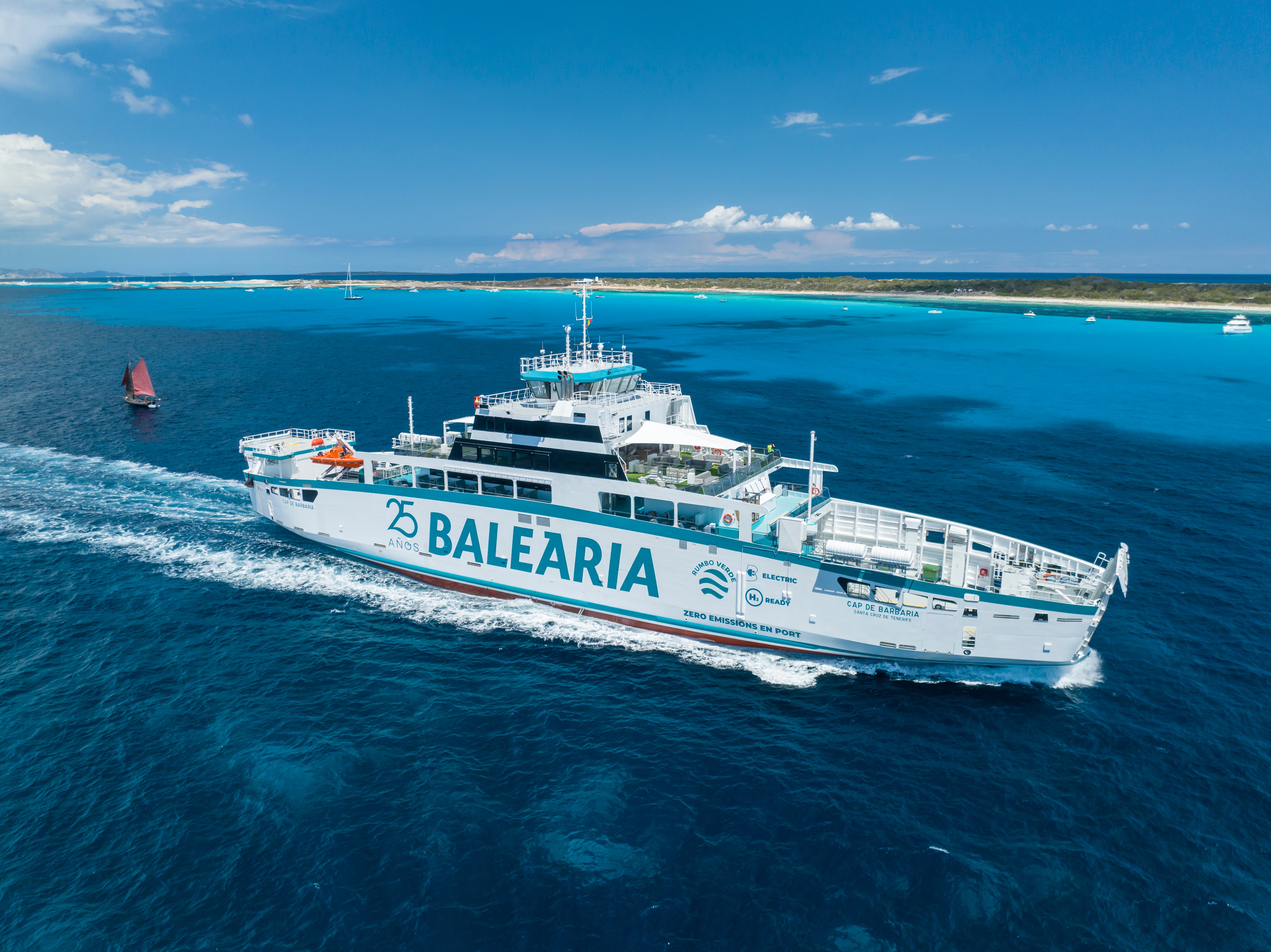 Baleària presenta el primer ‘ferry’ eléctrico de España, el ‘Cap de Barbaria’, que une las Pitiusas de la forma más sostenible Baleària presenta el primer ‘ferry’ eléctrico de España, el ‘Cap de Barbaria’, que une las Pitiusas de la forma más sostenible