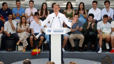 El l&iacute;der del PP, Alberto N&uacute;&ntilde;ez Feij&oacute;o, durante un acto del PP en Madrid