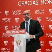 Monchi, en su acto de despedida en el antepalco del Estadio Ramón Sánchez-Pizjuán.