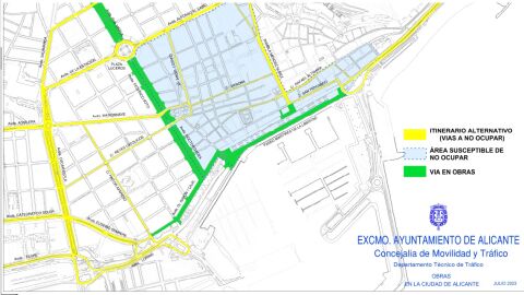 Plano de las zonas en obras en Alicante 