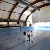 Los delegados de Obras y Deportes durante una visita a la piscina Salduba Los delegados de Obras y Deportes durante una visita a la piscina Salduba