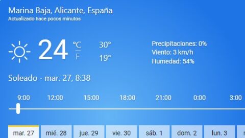 Tiempo para el d&iacute;a 27 Junio en la Marina Baixa