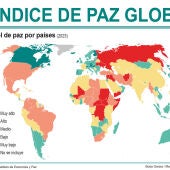 Mapa mundial del Índice de Paz Global.
