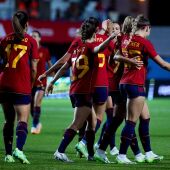 Las jugadoras de España festejan un gol frente a Panamá.