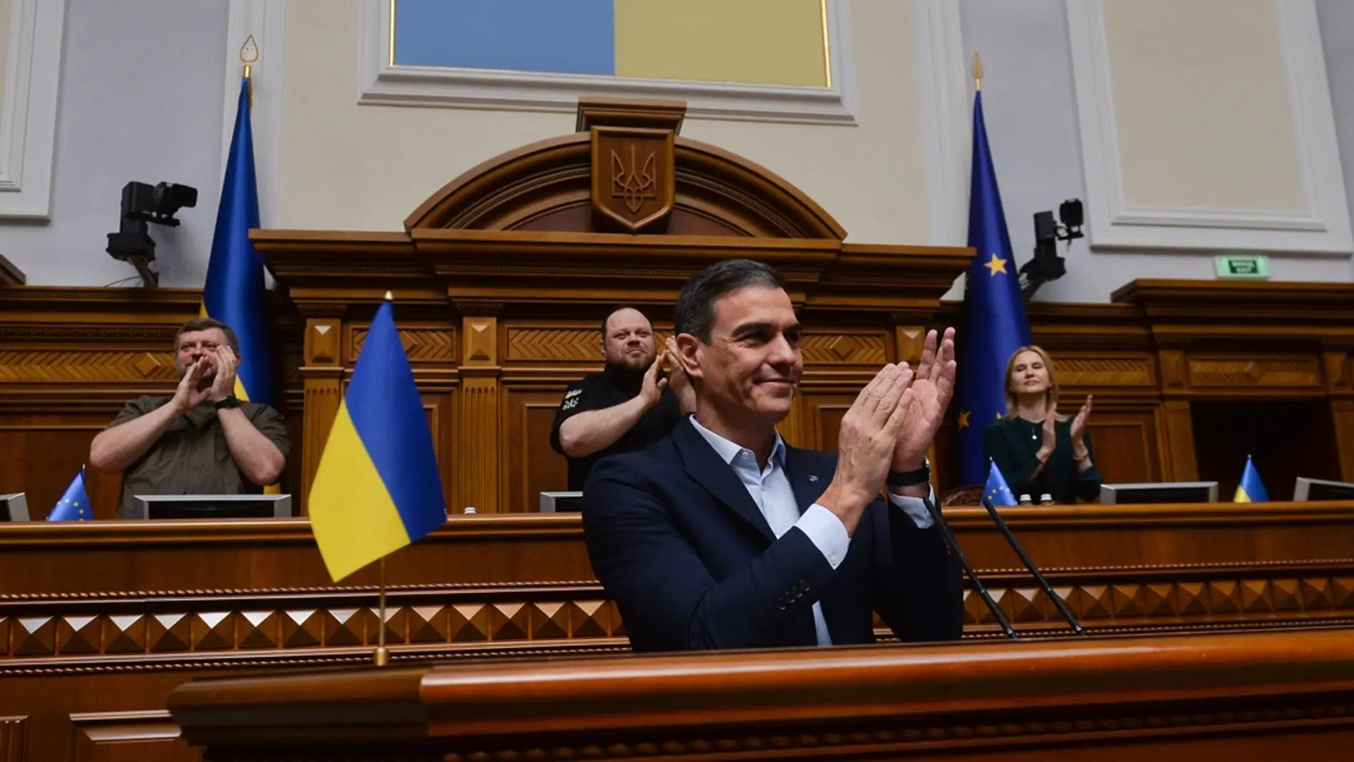 Pedro Sánchez tras su discurso en el parlamento de Ucrania