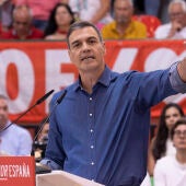 El presidente del Gobierno, Pedro Sánchez, durante un mitín del PSOE