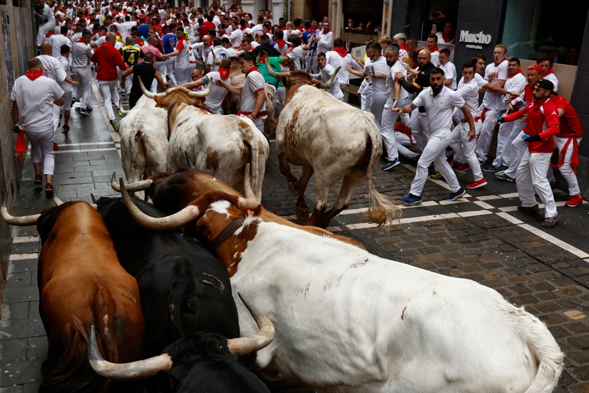 Los de La Palmosilla abren los encierros de San Fermín 2023 con una carrera rápida Los de La Palmosilla abren los encierros de San Fermín 2023 con una carrera rápida