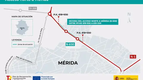 Casi 2,5 millones de euros para la humanización y calmado del acceso Norte a Mérida Casi 2,5 millones de euros para la humanización y calmado del acceso Norte a Mérida