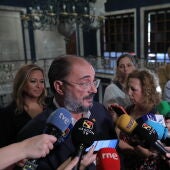 El presidente Lambán ha atendido a los medios durante una visita a la Cámara de Comercio