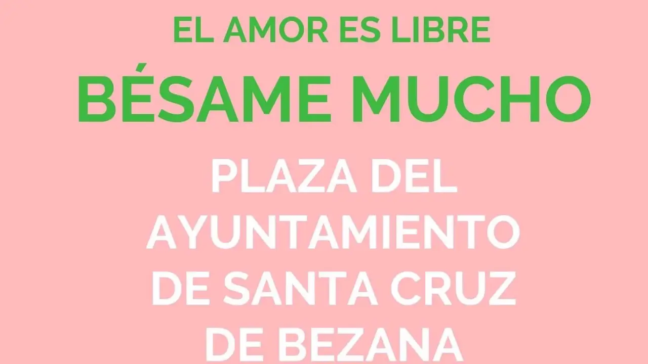 Cartel de la 'quedada de besos' convocada para el 26 de julio frente al Ayuntamiento de Santa Cruz de Bezana en protesta por la "censura" de retirar una película infantil en la que se besan dos mujeres Cartel de la 'quedada de besos' convocada para el 26 de julio frente al Ayuntamiento de Santa Cruz de Bezana en protesta por la "censura" de retirar una película infantil en la que se besan dos mujeres