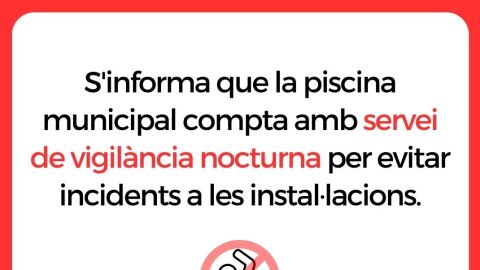 Cartel informativo del Ayuntamiento de Quart de les Valls en relación con los horarios de su piscina municipal