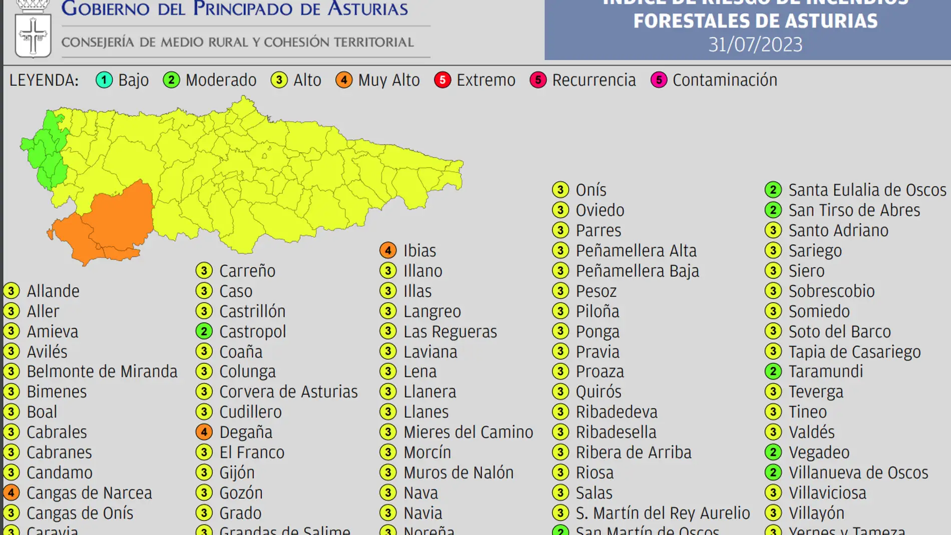 Riesgo de incendio forestal en varios municipios asturianos