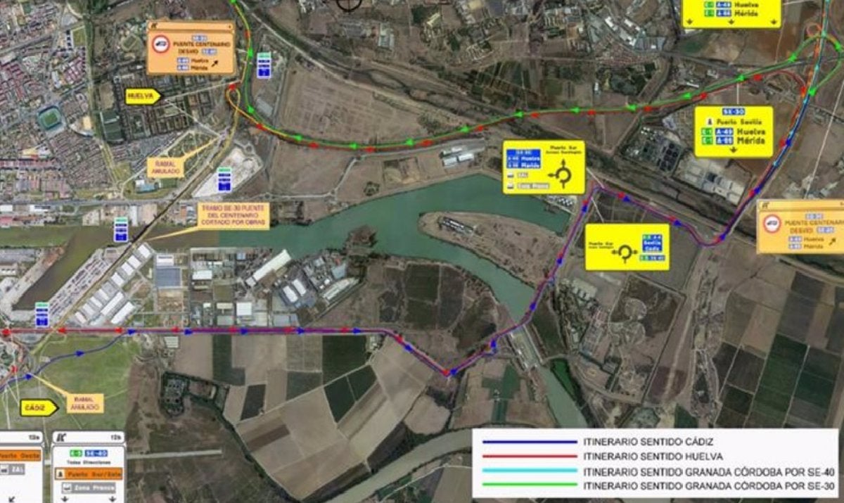 Corte de tráfico en la SE-30 hasta el 11 de agosto por obras en el puente del Centenario Corte de tráfico en la SE-30 hasta el 11 de agosto por obras en el puente del Centenario
