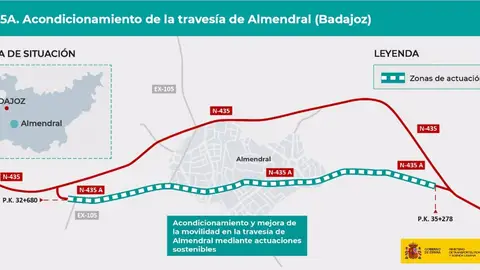 El Ministerio acondicionará la travesía de la N-435a en Almendral por casi 600.000 euros El Ministerio acondicionará la travesía de la N-435a en Almendral por casi 600.000 euros