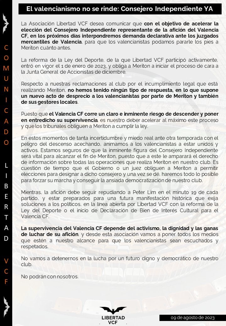 Libertad VCF anuncia una demanda contra Meriton Libertad VCF anuncia una demanda contra Meriton