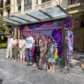 El punto morado del Ayuntamiento de San Sebastián en el Boulevard El punto morado del Ayuntamiento de San Sebastián en el Boulevard