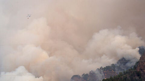 Imagen del incendio declarado en la noche de ayer en Arafo, Tenerife y queb afecta a Candelaria