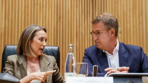 Cuca Gamarra y Alberto Núñez Feijóo dialogan en el Congreso de los Diputados Cuca Gamarra y Alberto Núñez Feijóo dialogan en el Congreso de los Diputados